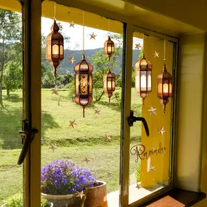 A Ramadan lantern static glass sticker, double-sided visible, 20-micron window glass decorative sticker, self-adhesive holiday decoration D15507-ZJ, Decoration Items, Home Decor