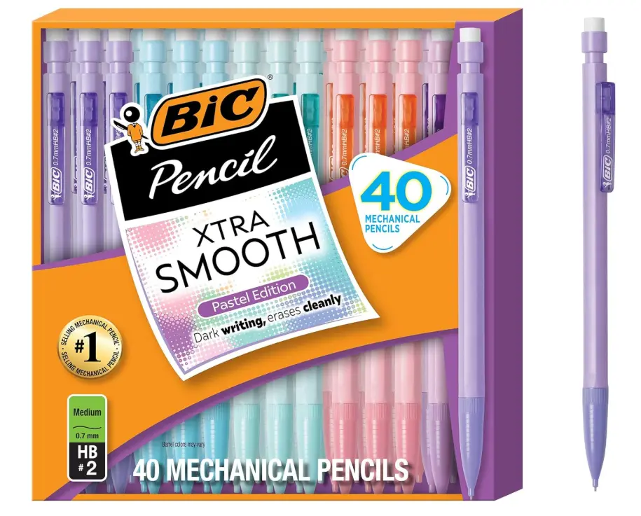 Pastel Mechanical Pencils with Erasers, Medium Point (0.7 mm), Bulk School Supplies for Students and Teachers, 40-Count Pack
