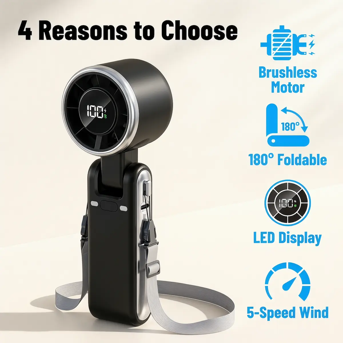 personal cooling fan, Portable   with LED Display, Rechargeable Turbo , Foldable Personal   for Travel & Outdoor fan cooling handheld high velocity Usb Fan Light