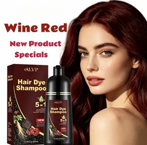 ALVP 2026 Shampoo 5 In 1 Herbal Wine Red ColorShampoo For Women & Men Covers  Grays LongLasting Nourishes Scalp Ginseng Haircare
