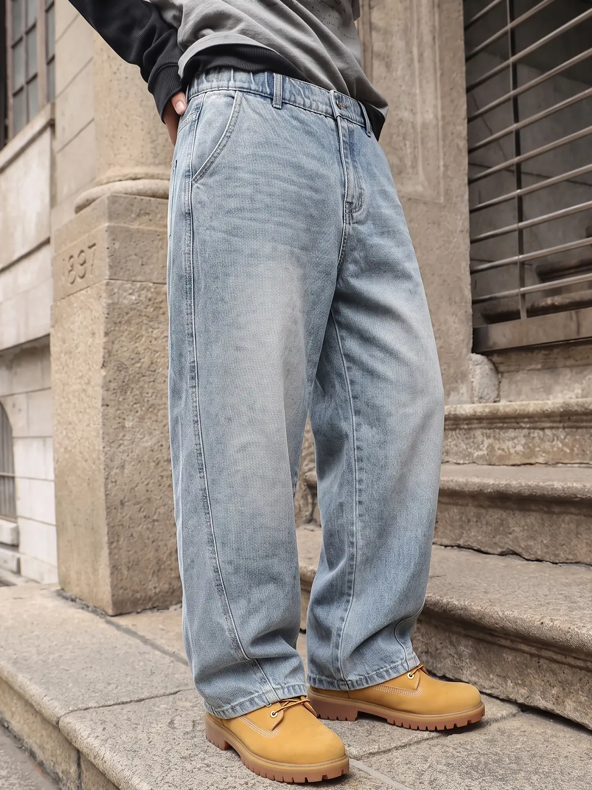 Baggy Jeans Men, Vintage Washed Wide-Leg Denim Pants, Soft Fabric Elastic Waist with Button-Zipper Fly, Loose Fit Streetwear Style, Relaxed Jeans, Blue Jeans, Size 28 Jeans, Streetwear Jean, Baggy Fit, Daily Casual Wear for Men, Retro Style,denim clothing