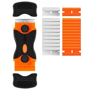 Razor Blade Scraper 2-in-1 Double Edged Tool with 20Pcs Blades Multi-Purpose for Glass Decals Stickers Labels Caulk Adhesive Paint Removal Ergonomic Anti-Slip Handle