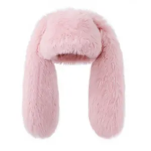 Furry Beanie Bunny Ears Hat Plush Slouchy Beanies for Indoor and Outdoor, Adjustable Size for Winter, Perfect for Holiday