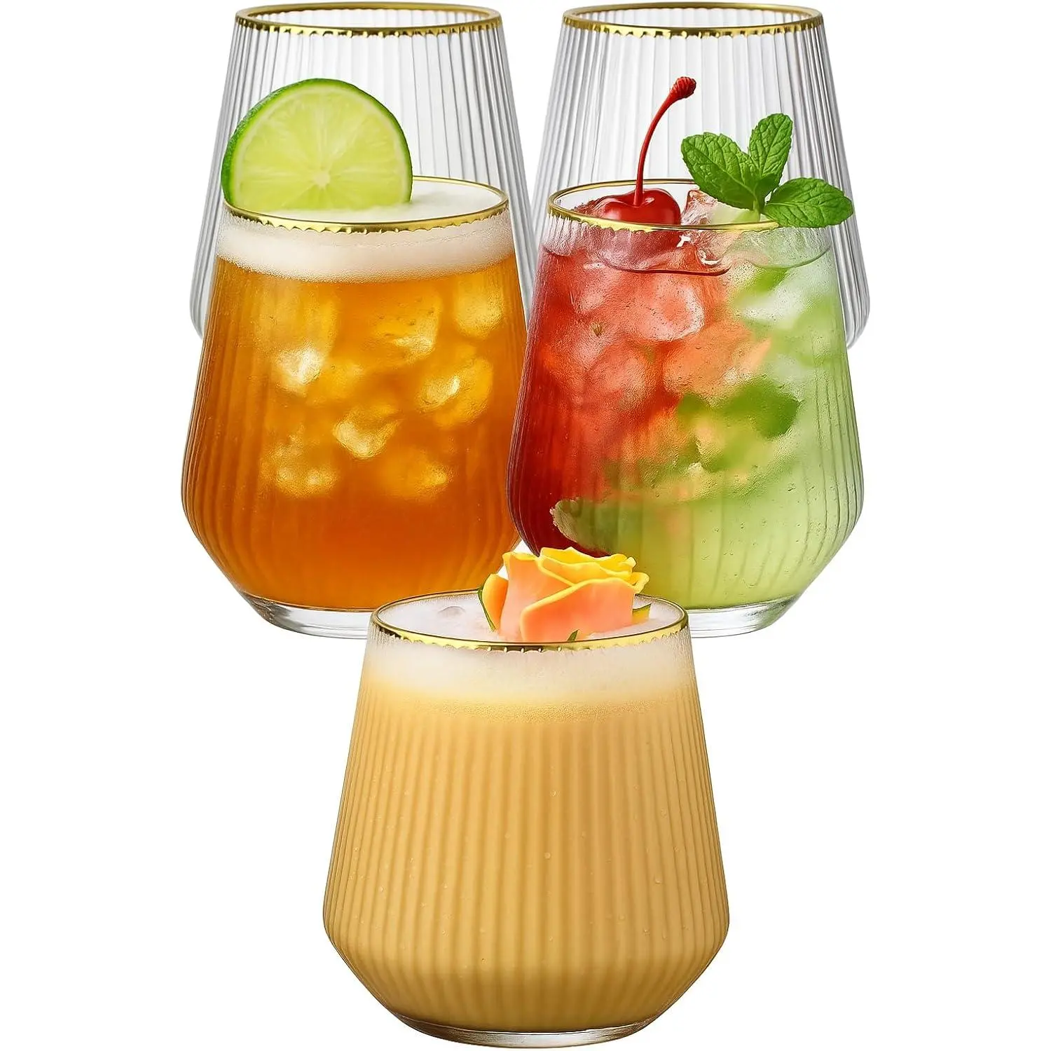 40 count Origami Ripple Unbreakable Stemless Plastic  Champagne  Glasses Elegant Durable Disposable Indoor Outdoor Ideal for Home, Office, Bars, Wedding, Ribbed 12 Ounce Cups ( Rim)