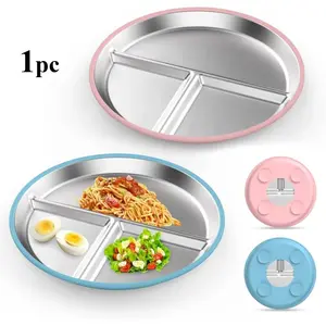 Stainless Steel Kids Plate with Suction Divided Toddler Plates with Removable Silicone Sleeves for Kids Non-Slip Dishwasher Safe