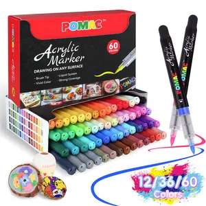 POMAC Brush Tip Acrylic Paint Markers, Assorted Colors, Waterproof Ink, Strong Coverage Office Stationery Writing Tools for Artists, Back to School Supplies,summerwins