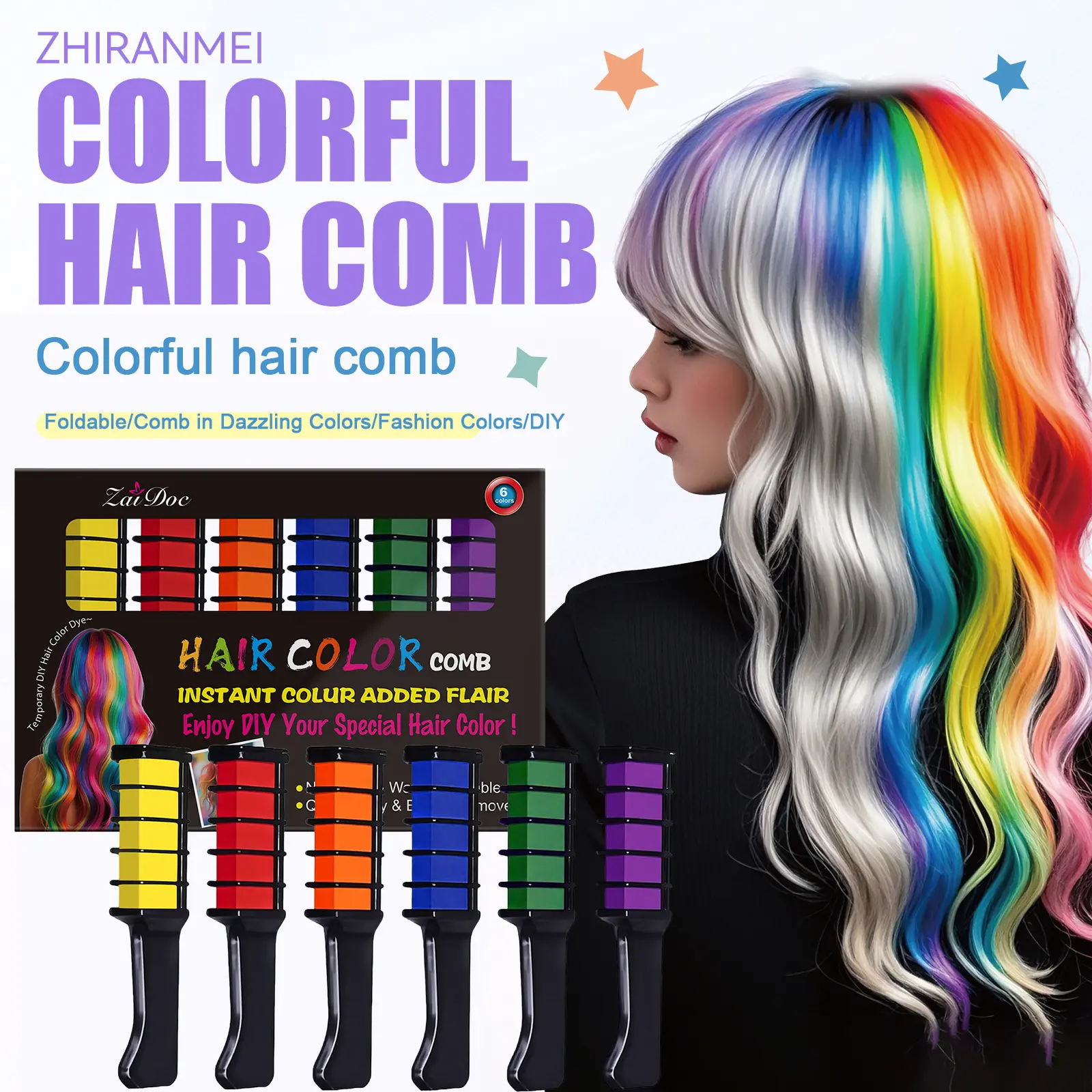 Colorful Hair Dye Brush – Create highlights and gradients with one brush stroke. Washes out with water, dries fast, no damage. Suitable for women and girls — great for parties, festivals, or daily wear. Your hair color shines anytime!