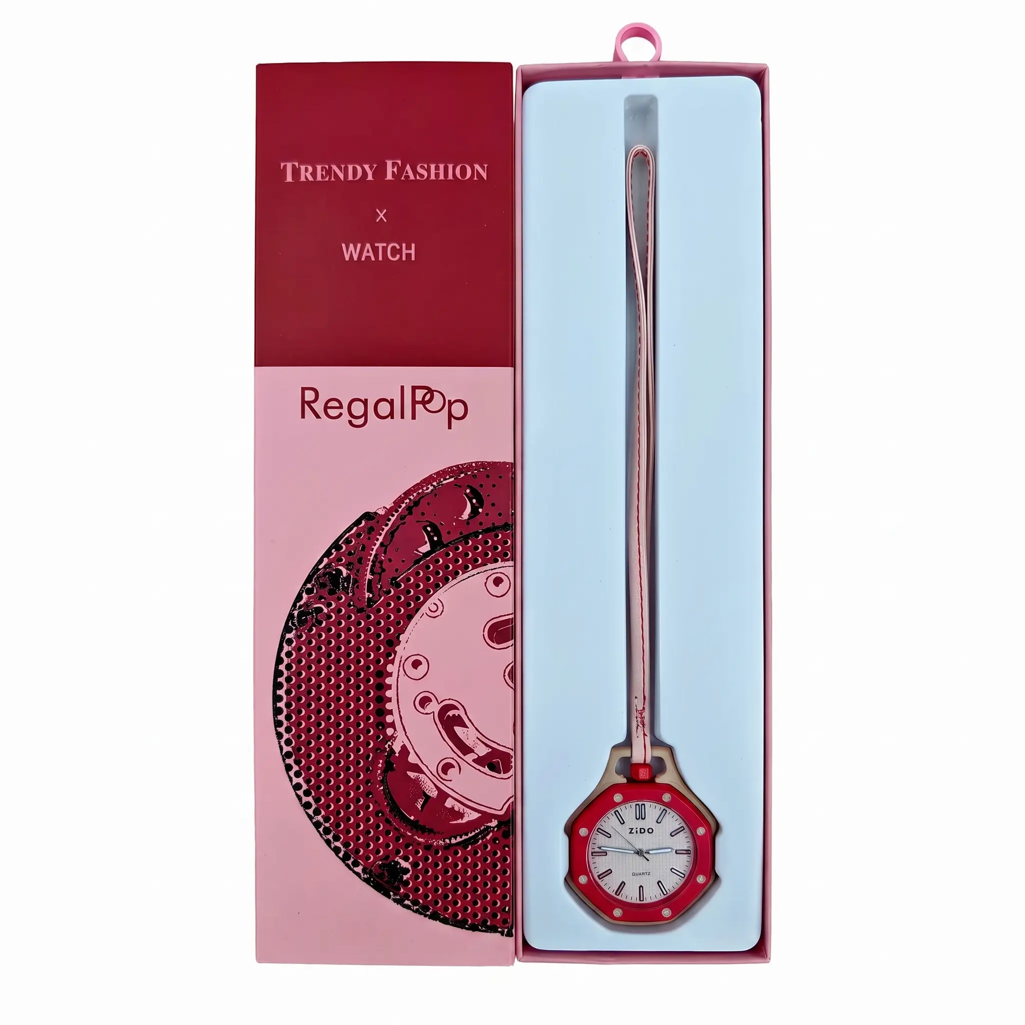 Pocket watch cherry  light  pink style,2026 new collaboration quartz wristwatch,  luxury royal style, trendy pop design, removable dial, wrist watch with strap for hanging on bags, fashionable dopamine-style watch, unisex, exquisite gift box