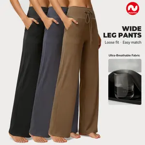 NunuFlex Women's Plus Size High Waist Wide Leg Loungewear Bottoms - Soft Stretchy Flowy Nightwear Pants with Pockets, Breathable Minimalist Basic Summer Yoga Homewear