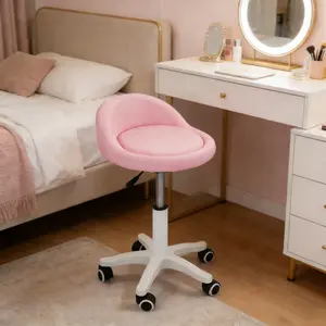 CNCEST Hydraulic Salon Vanity Chair with Wheels, Pink Modern Adjustable Height (14.5-19.7 in) 360° Swivel Ergonomic Chair for Facial Spa, Makeup Salons, Vanity Chairs