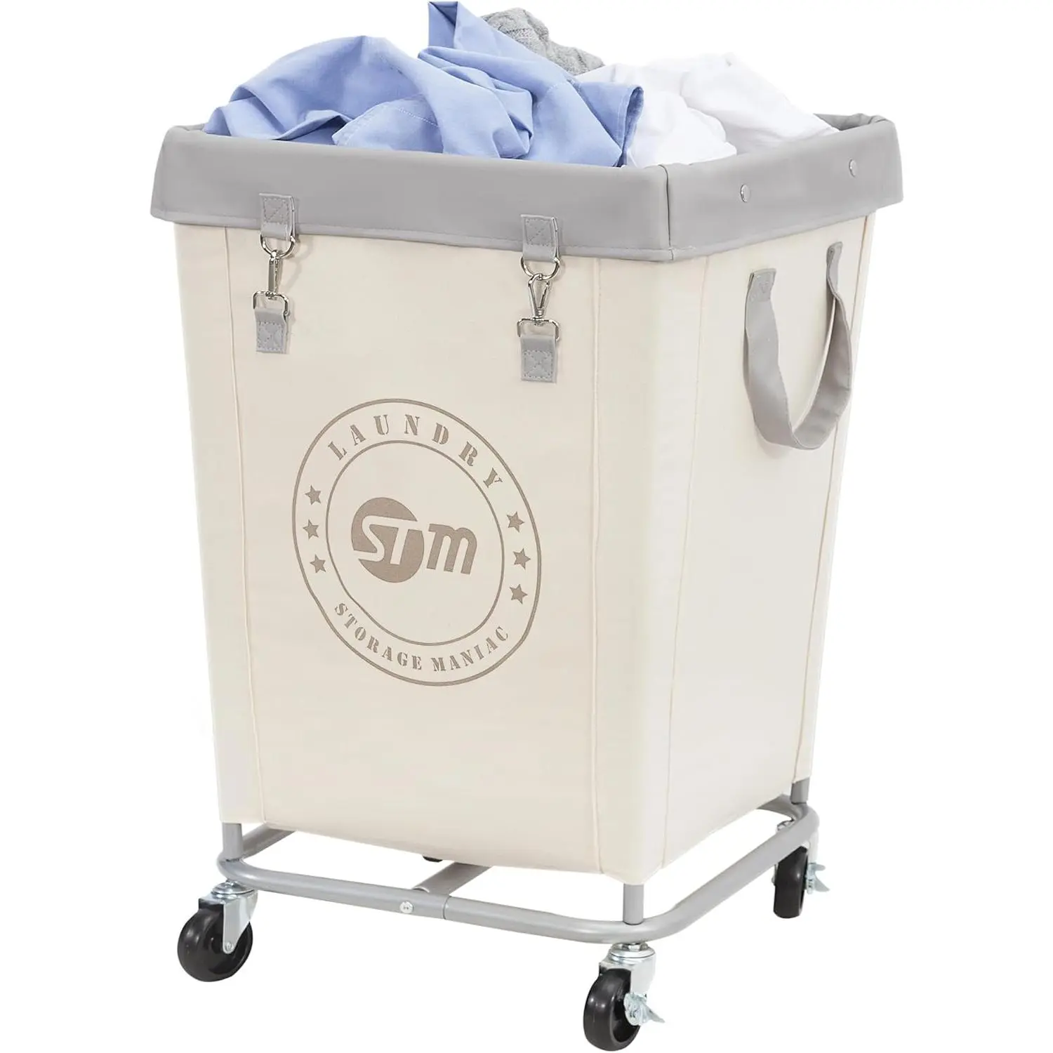 Commercial Laundry Hamper with Heavy Duty Steel Frame, 160 L Industrial Laundry Basket Cart with Wheels for Hotel, , Laundry Room, 17.72''L x 17.72''W x 30.91''H, Medium Beige