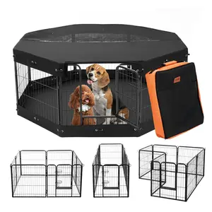 【Father's Day Gift】VEVOR Durable Puppy Playpen, 8 Pcs 24x24 in Foldable Metal Panels with Door, Storage Bag, Top Cover & Bottom Pad, Indoor Outdoor Pet Exercise Fence for Dogs & Cats