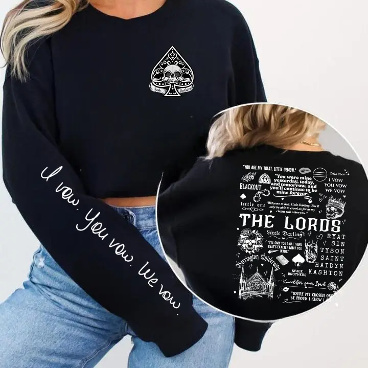 LORDS Hoodie,Sinner, Sacrifice, Dark Romance Reader, Book Shirt, Bookish T-shirt, Book Club, Reader, I Vow, You Vow, We Vow Shirt, Bookish Shirt, Barrington University, Reading Shirt, Dark Romance Sweatshirt ,Skeleton Book Shirt