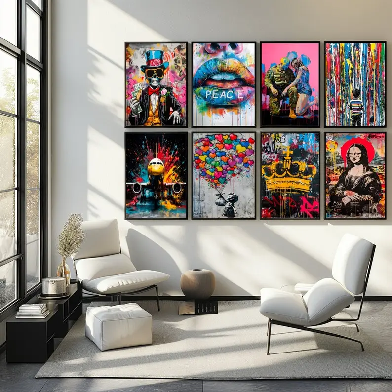 Graffiti Wall Art Set Of 8 , Bundle of 8 Street Art ,Graffiti Poster, Street Pop Art, Graffiti Prints, Street Art, no frame