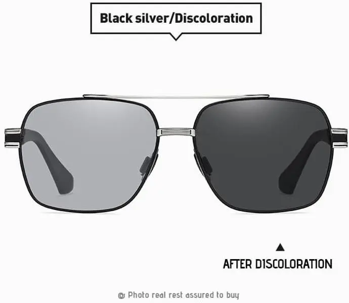Unisex Vintage Aviator Sunglasses with Full-Rim Metal Frame, Top Bar, Tac Photochromic Polarized Lenses for Everyday Wear, Plastic Accents, Photochromic Lens