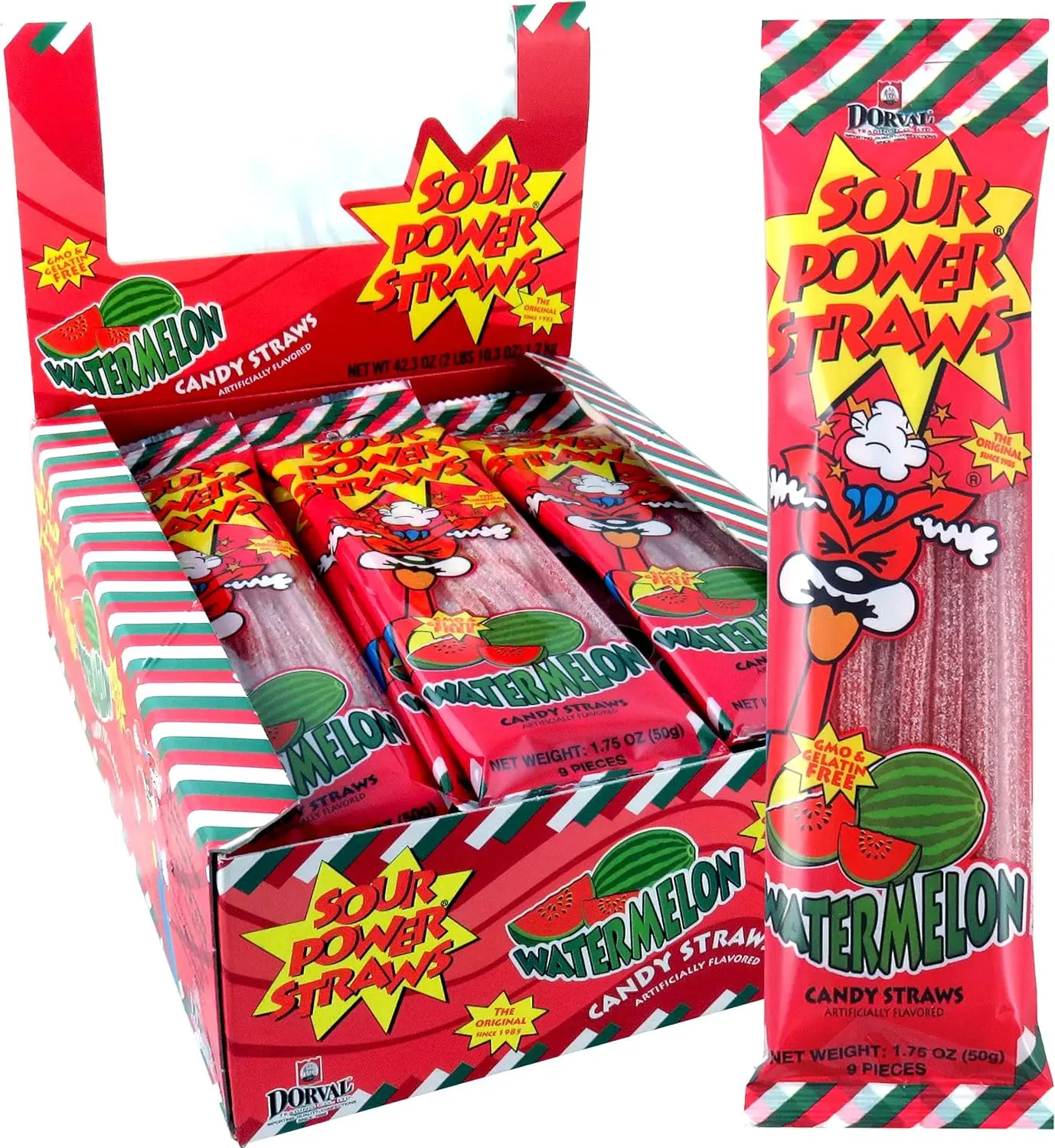 Sour Power Watermelon Straws – Sour Candy Straws (24 Pack)