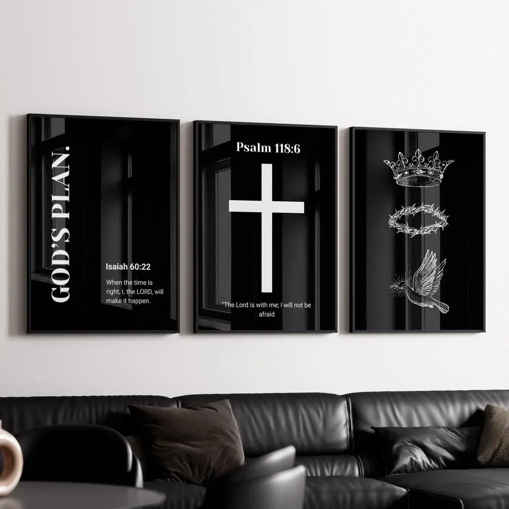 Black Christian Wall Art; Minimalist Bible Verse Prints (Digital Download - Set 3)