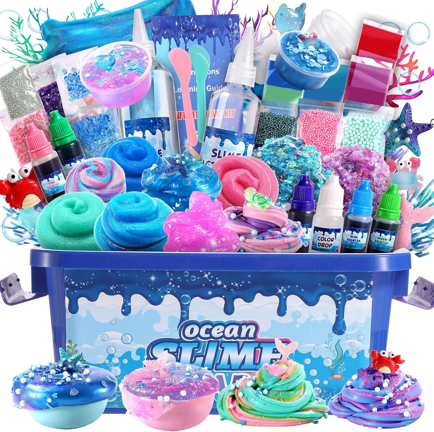 Ocean Slime Kit for Girls 7-12 Years Old, Party Favor Gifts Slime Stress Relief Toy Scented Sludge Toy for Kids,Complete DIY Slime Making Kit for Kids and Boy