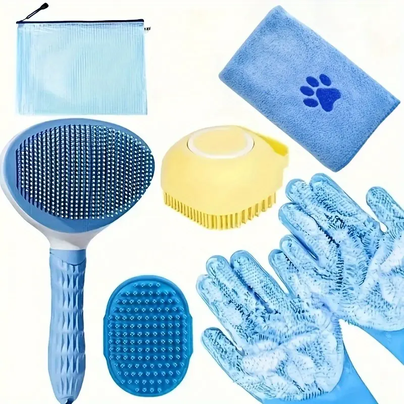 6pcs Dog Grooming Kit - Brush, Microfiber Towel, Washing Gloves, Shedding Tool - Essential Pet Care for Shiny Coat, No Power Required