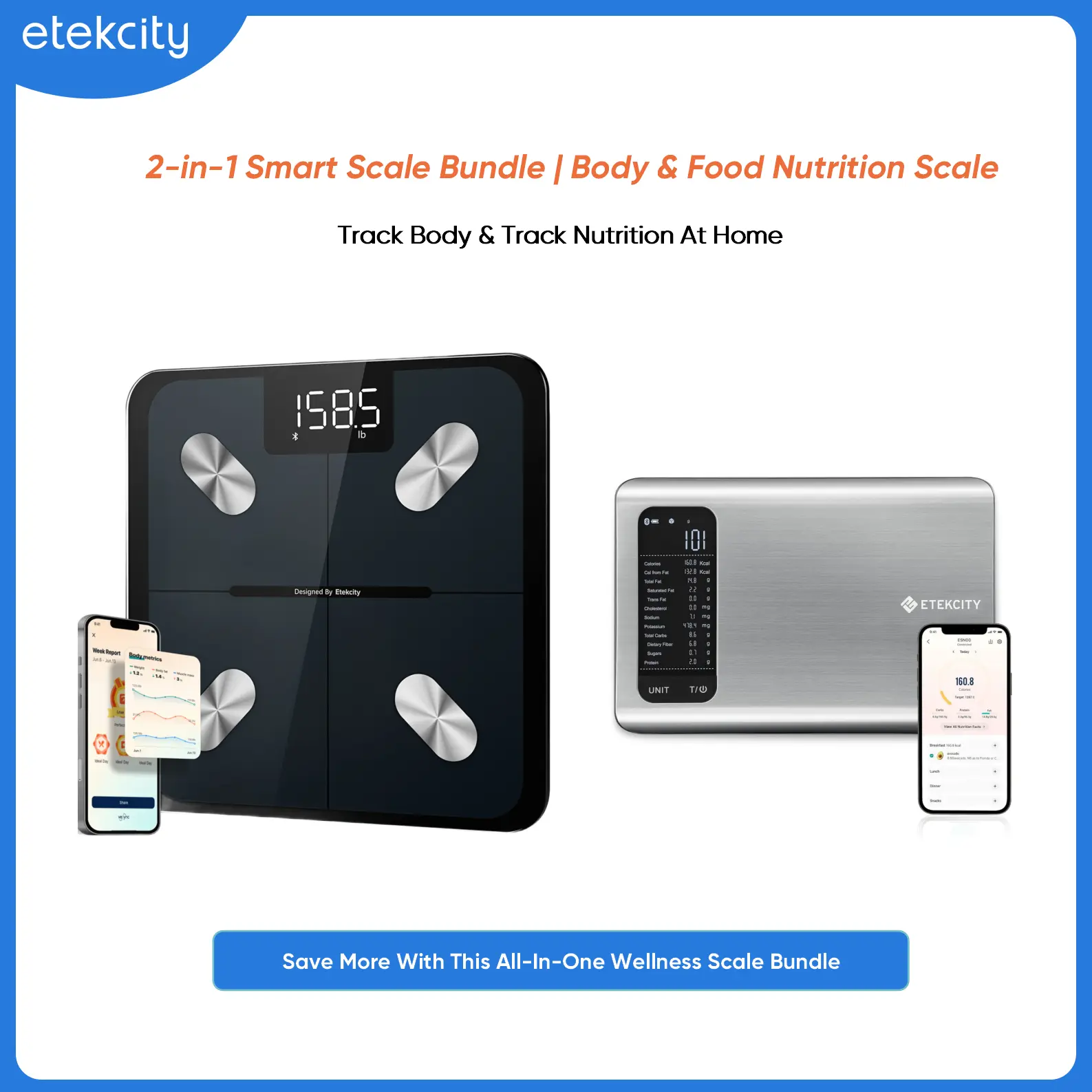 Etekcity Intelligent Bathroom Weight Scale Bundle - Digital Body Fat Scale with Accurate Weighing, Bluetooth Composition Tool, Food Nutrition Tracker, Vesync App Integration for Fitness & Healthcare SummerWins, DealsForYouDays