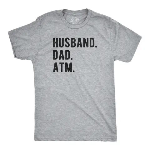 Mens Husband. Dad. ATM. T Shirt Funny Father's Day Tee Mens Funny T Shirts Cool Vintage Graphic Tees Dad Joke Shirts for Men Novelty Tees for Guys Light Grey