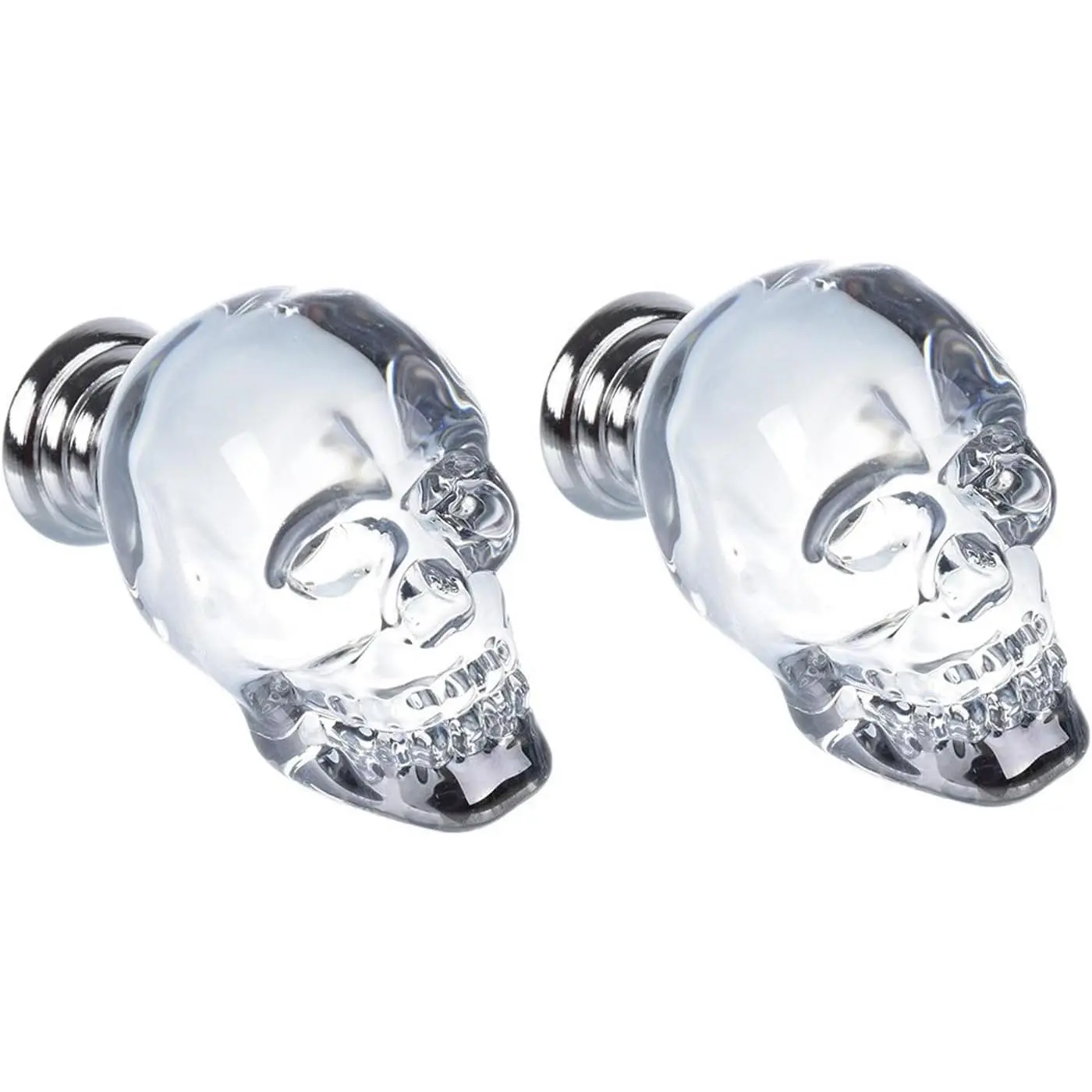 2 Pack Skull Skeleton Cabinet Knobs, Transparent Crystal Pulls, Clear Glass Door Handles for Dresser Closet Furniture