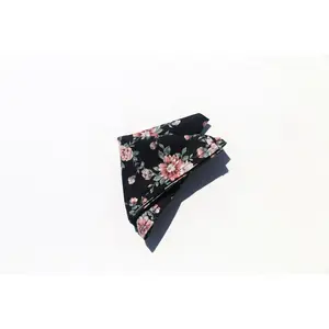 REPEATING PINK FLORAL PRINT BLACK POCKET SQUARE HANDKERCHIEF