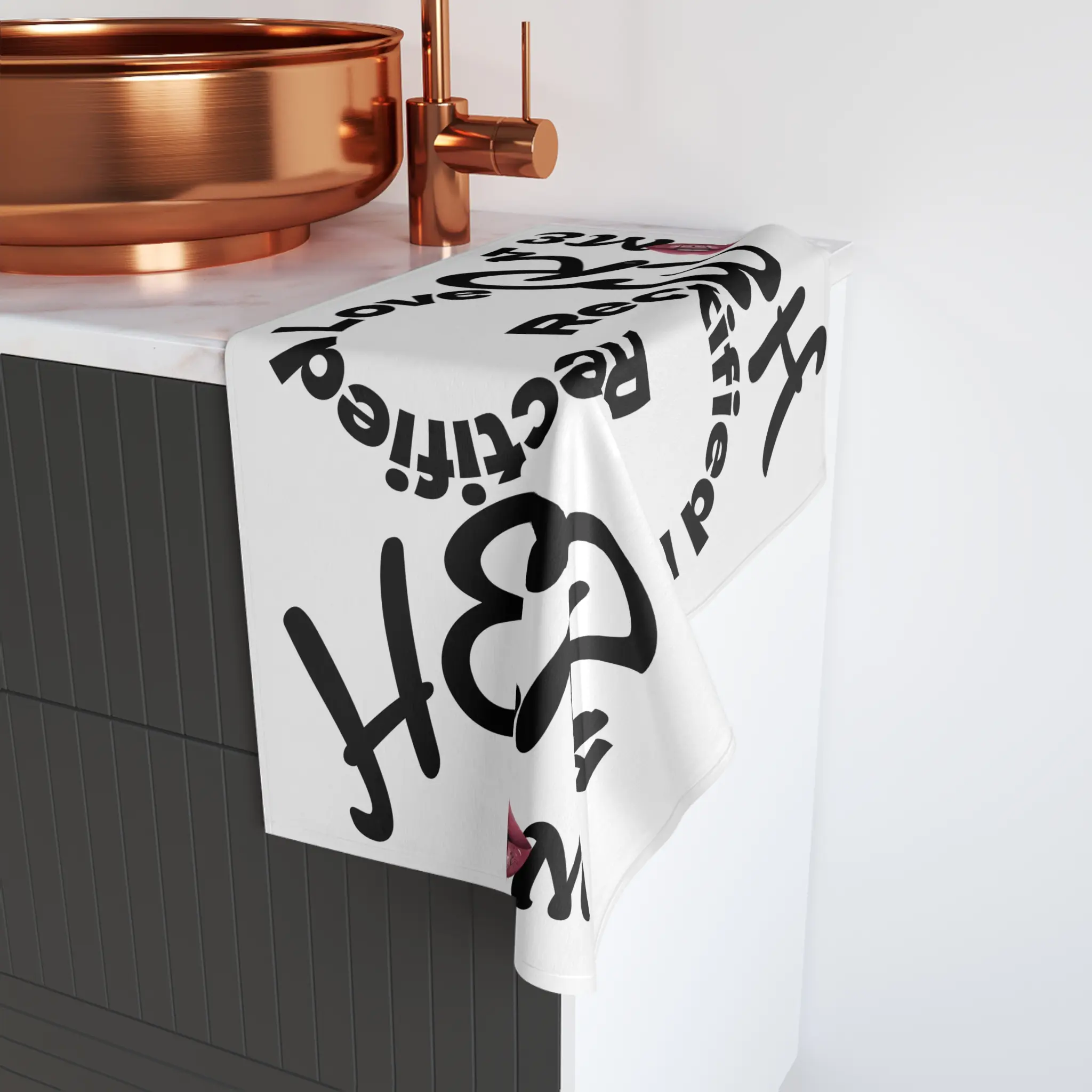 Rectified Love graphic Hand Towel | HER4ME Butterfly Kisses lips design