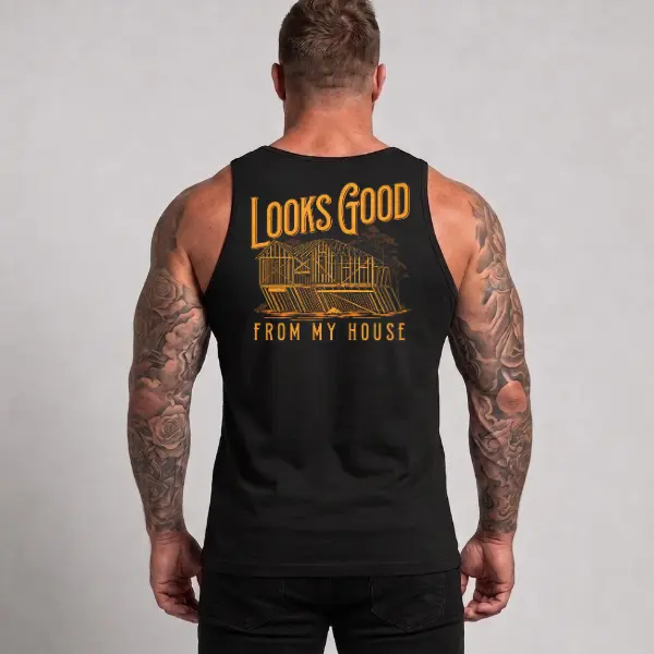 Looks Good From My House Shirt, Funny Construction Worker Graphic Tee, Builder Carpenter T-Shirt Sweatshirt Hoodie
