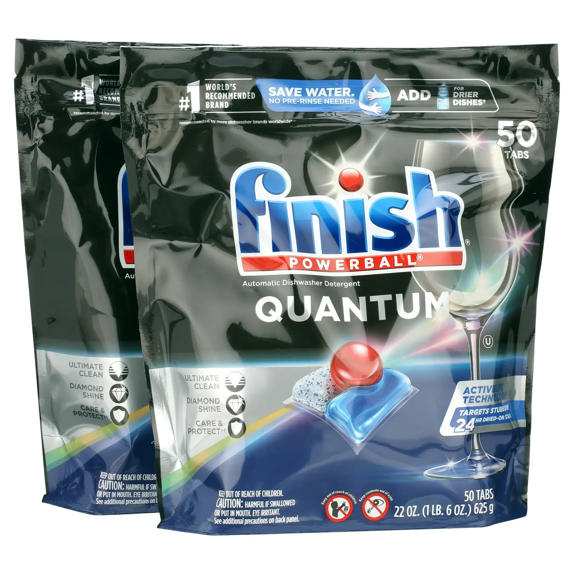 Finish Powerball Quantum Dishwasher Detergent Tabs - 2-Pack (50-Count Total) Dishwasher Pods with Quantum Technology, Ultimate Cleaning, Diamond Shine, Care & Protect, Fresh Scent