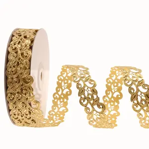 Decorative Gold Lace Trim Ribbon Roll,20 Yards Vintage Hollow Cut Out Golden Ribbon Ornate Craft Gold Ribbon for DIY Scrapbooking Gift Wrapping Home Decor