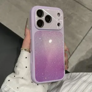 Luxurious gradient glitter CD pattern mobile phone case, high brightness back panel suitable for iphone17/16/15/14por max, simple design, gift for loved ones, mobile phone accessories