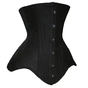 Women’s sexy gothic bustier corset — slimming underbust shapewear with steel bones for a long torso; curve shaper/body shaper; plus-size compression waist trainer for tummy tuck effect; black; comfortable basic minimalist design
