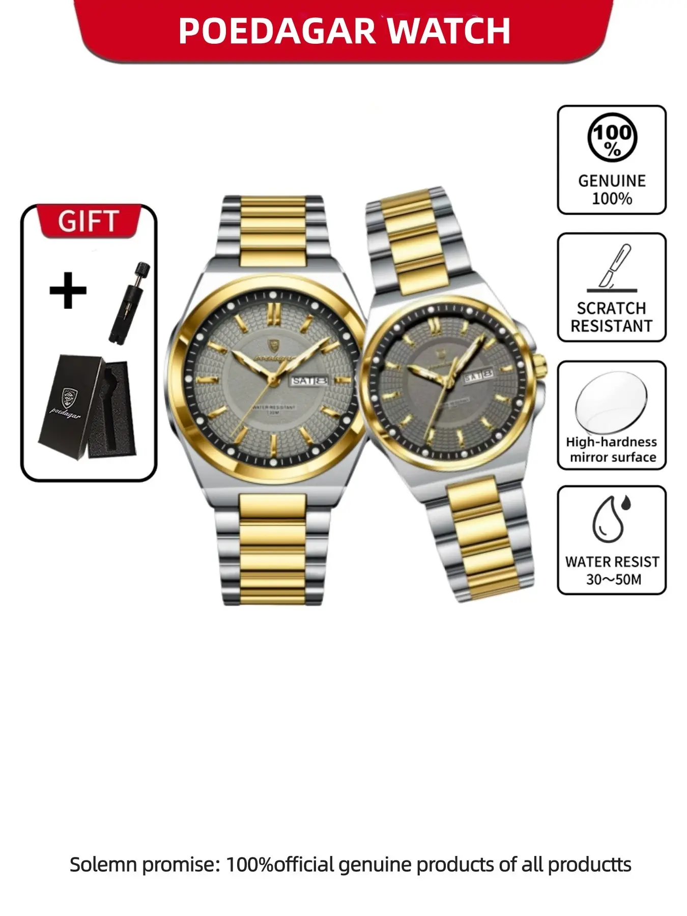 POEDAGAR Fashion Couple Watch Men's and Women's Quartz Waterproof Luminous Steel Strip Watch Couple Gift Festival Date Edition Commemorative Day Exclusive Quartz Couple Watch Quartz Watches