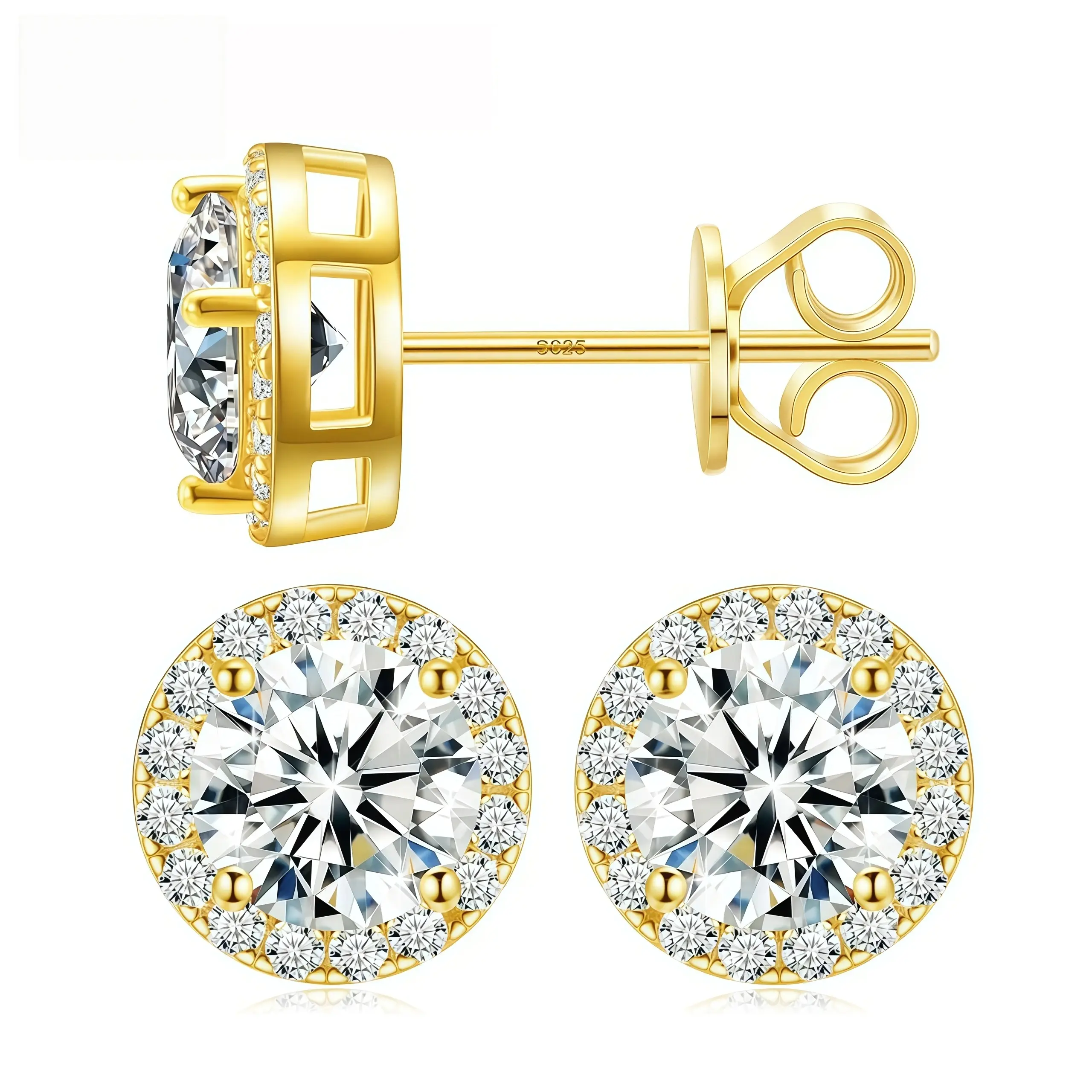 【2026 TREND ALERT】S925 Sterling Silver 18k Gold-Plated Halo Stud Earrings with Lab-Created Moissanite, Perfect Birthday Christmas Gift for Women