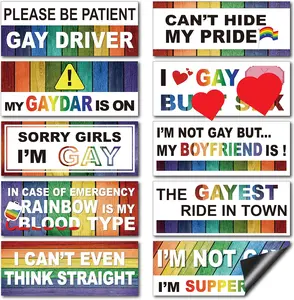 10 Pcs Bumper Decals Funny LGBT Stickers Rainbow Bumper Prank Car Stickers Colorful Car Accessories for Truck Vehicle Luggage Window Refrigerator(Magnetic,Stylish Style)