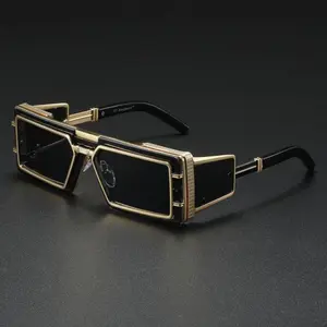 Futuristic Oversized Square Sunglasses for Men Women, Black Metal Frame with Dark Lenses, UV400 Protection for Street Style, Futuristic Sunglasses