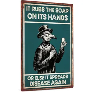 Wash Your Hand Plague Doctor Gothic Decor Wall Decor Guest Wall Decor Art Tin Sign In The Bathroom Bedroom 8 X 12 Inch