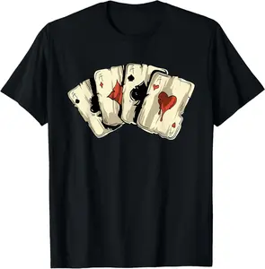 100% Cotton Poker Texas Hold'Em - Gambling Casino 4 Aces Poker T-Shirt