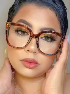 Square Large Frame Anti-Blue Light Glasses, Leopard Print Metal Circle Design, Casual Fashion, Daily Wear, Work, School, High Quality Eyeglasses, High Quality Eyewear