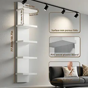 5-Tier White Floating Storage Shelf | Durable Heavy-Duty Wooden Structure, Easy to Clean, Ideal for Storing Books, Exhibits and Decorations - Suitable for Living Rooms, Bedrooms and Entryways - Multi-Room Use with Minimalist Design