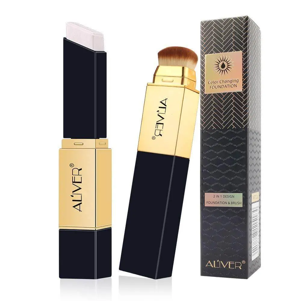 ALIVER 2 In 1 Concealer & Foundation Stick, Color Changing Concealer Stick with Cosmetic Brushes, Long Lasting Makeup Full Concealer Stick