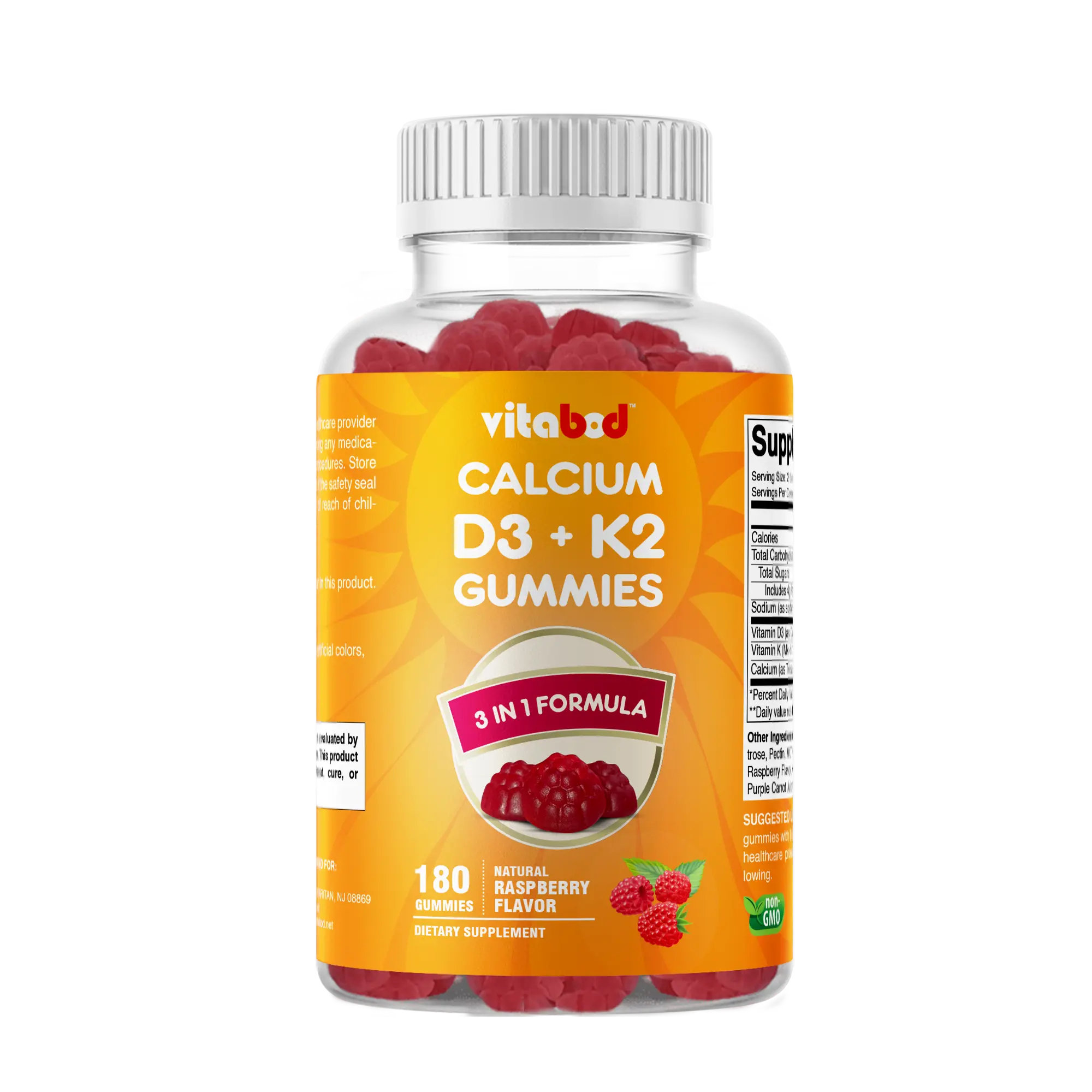 Vitabod Vitamin D3 + K2 Gummies – Bone & Heart Health Support – 180 Pectin-Based Vegan Gummies
