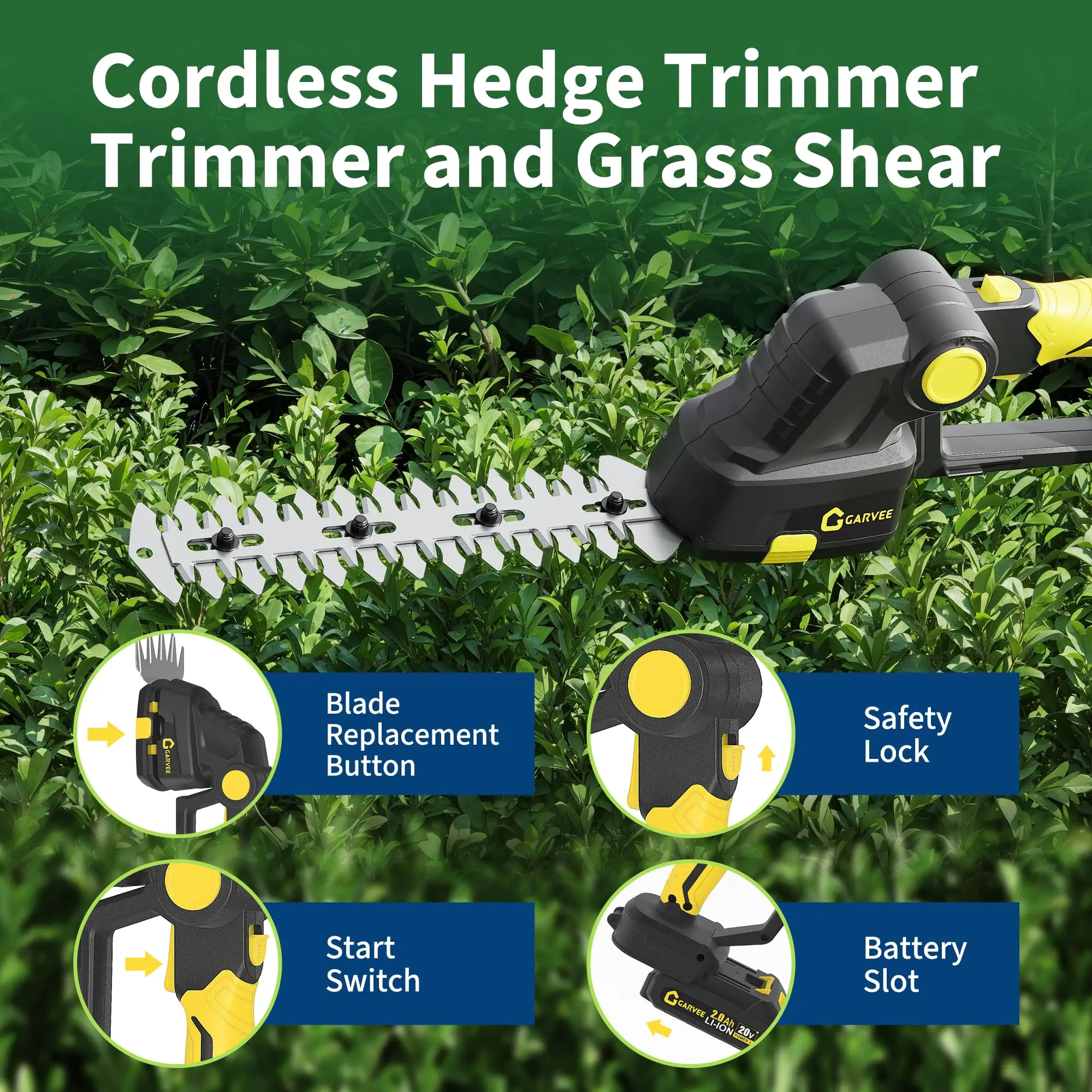 2-in-1 Handheld Wireless Electric Grass Shear & Hedge Trimmer with Steel Blades, Rechargeable Batteries, Type-C Charging Base, Dual Safety Locks, Ideal for Grass Edging & Lawn Maintenance (Garden Supply)