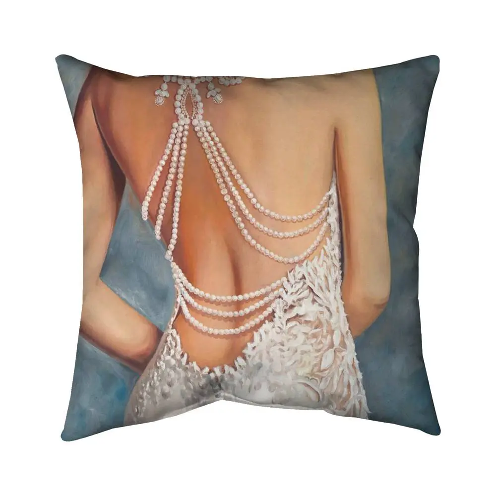 Decorative 360 Stand Blue Bridal Motif Bedroom Pillow, 16x16 in, Polyester Fill, UV Protection, Romantic Wedding Dress-Themed Home Decor Accent (Model 5542-1616-FA46)