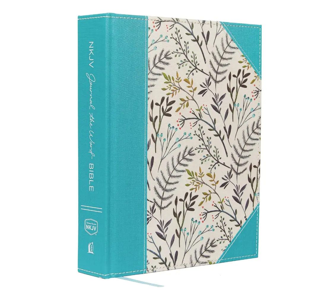 NKJV Journal the Word Bible, Large Print, Blue Floral Cloth, Red Letter Edition: Reflect, Journal, or Create Art Next to Your Favorite Verses - Large Print