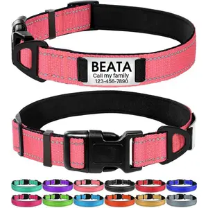Customizable Name Reflective Dog Collar, Soft Neoprene Padding, Metal D-Ring, Nylon Pet Collar, Adjustable, Suitable for Small, Medium, and Large Dogs