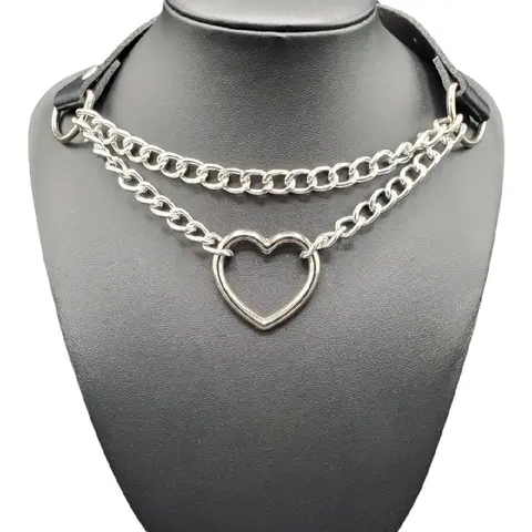 "Heart Obsession" Black Leather Choker Necklace