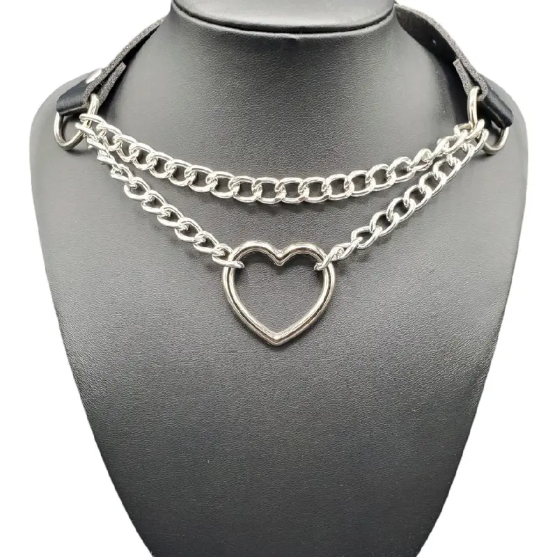"Heart Obsession" Black Leather Choker Necklace
