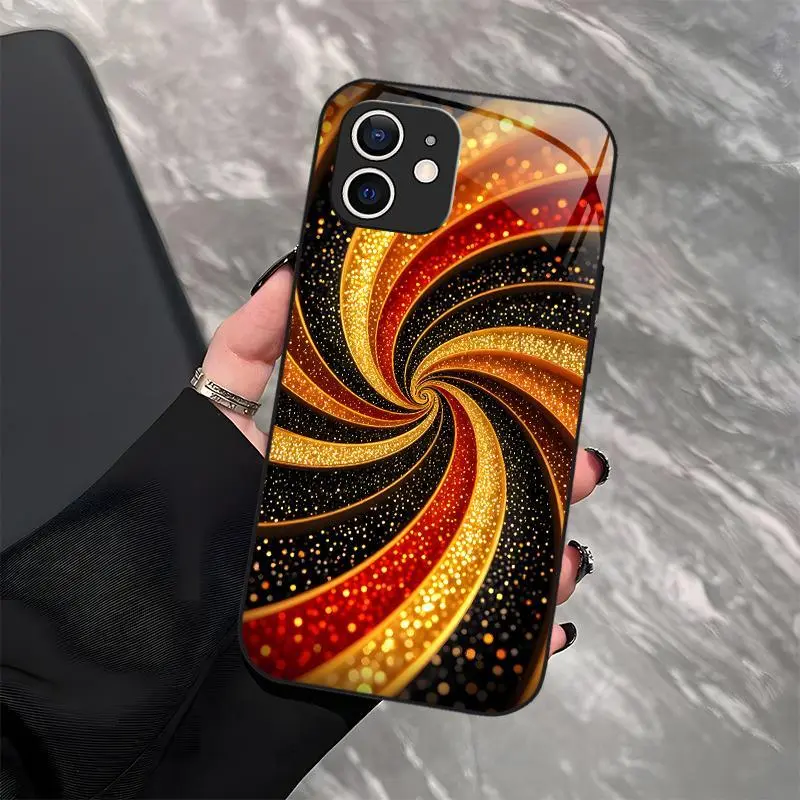 Hypnotic Illusion Glitter Swirl Luxury Liquid Gold Casing for iPhone 12, Smartphone Cellphone Handheld Accessories